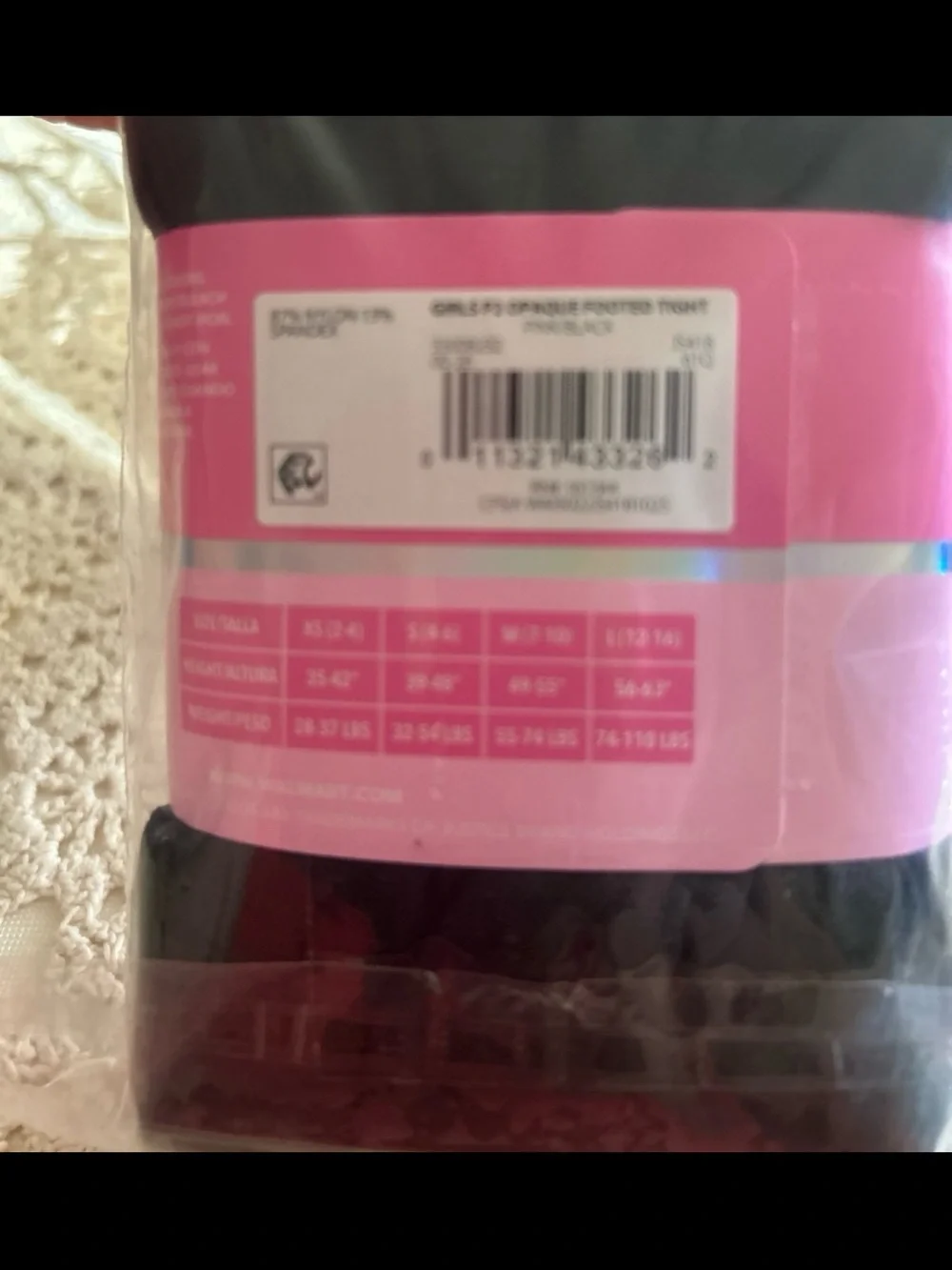 Justice Opaque Footed Tights in Light Pink and one pair black 2 Pack